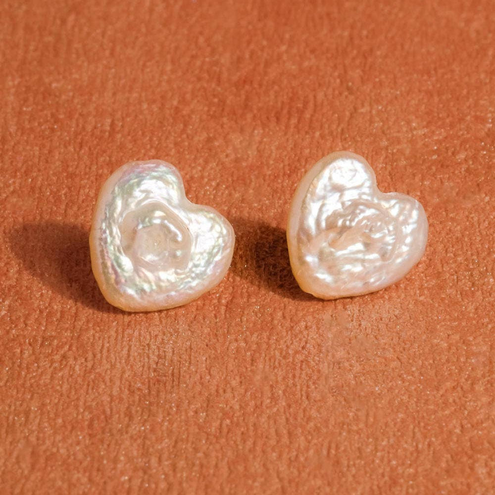Freshwater Pearl Heart Studs
