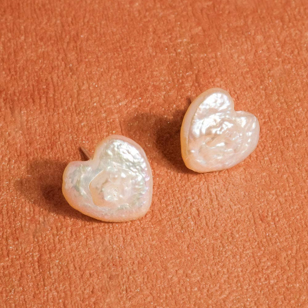 Freshwater Pearl Heart Studs