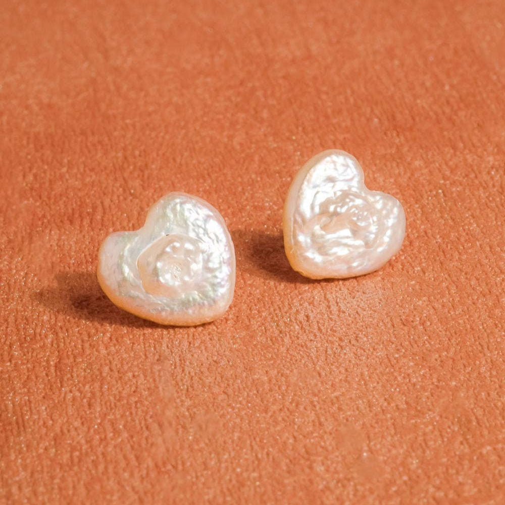 Freshwater Pearl Heart Studs